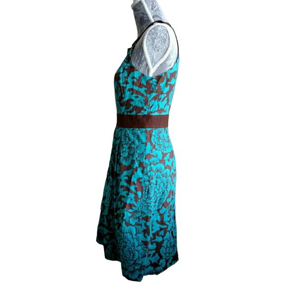 Eliza J Halter Dress Brown Turquoise Floral Linen Rayon 4 - Picture 2 of 8